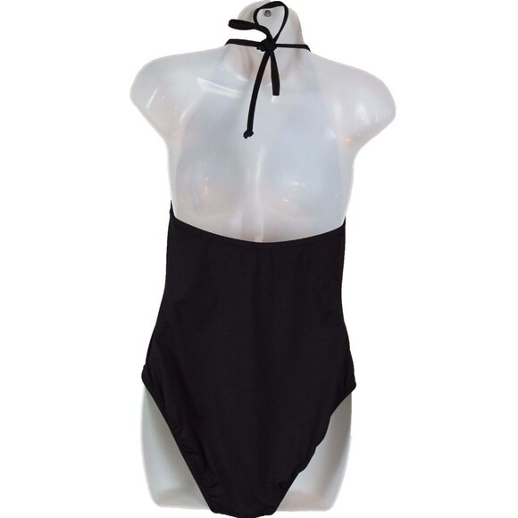 J.Crew $118 Scalloped V-Neck One-Piece Swimsuit Italian Matte Black 6 F0762 - Picture 2 of 4